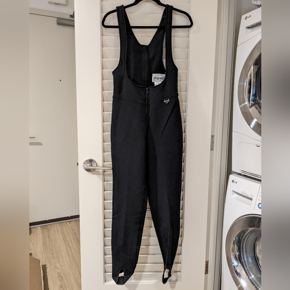 Vintage Fera Black Wool Blend Compression Ski/Snow Bib with Heel Straps (S: 10L)